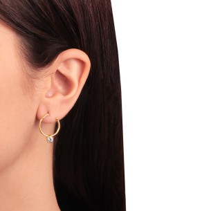 Ασημένια επίχρυσα σκουλαρίκια Κρίκοι Μονόπετρα 16.00mm