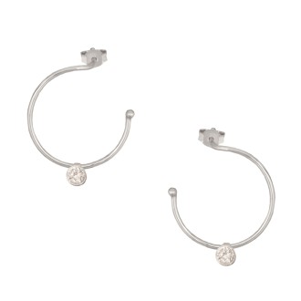 Ασημένια επιπλατινωμένα σκουλαρίκια Κρίκοι Μονόπετρα 25.00mm