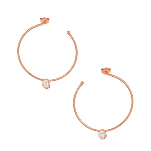 Ασημένια ρόζ επιχρυσωμένα σκουλαρίκια Κρίκοι Μονόπετρα 35.00mm