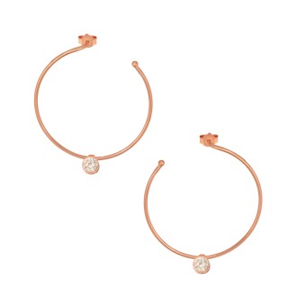 Ασημένια ρόζ επιχρυσωμένα σκουλαρίκια Κρίκοι Μονόπετρα 35.00mm