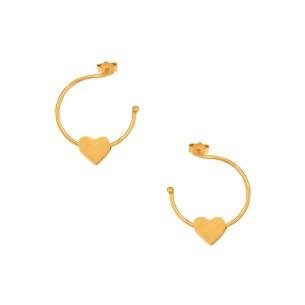 Ασημένια επίχρυσα σκουλαρίκια Κρίκοι Καρδιά 16.00mm