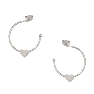 Ασημένια επιπλατινωμένα σκουλαρίκια Κρίκοι Καρδιά 25.00mm