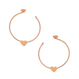 Ασημένια ρόζ επιχρυσωμένα σκουλαρίκια Κρίκοι Καρδιά 35.00mm