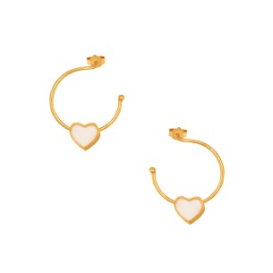 Ασημένια επίχρυσα σκουλαρίκια Κρίκοι Καρδιά Σμάλτο 16.00mm