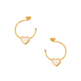 Ασημένια επίχρυσα σκουλαρίκια Κρίκοι Καρδιά Σμάλτο 16.00mm