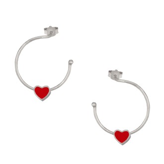 Ασημένια επιπλατινωμένα σκουλαρίκια Κρίκοι Καρδιά Σμάλτο 25.00mm