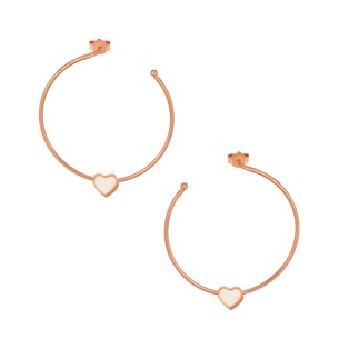 Ασημένια ρόζ επιχρυσωμένα σκουλαρίκια Κρίκοι Καρδιά Σμάλτο 35.00mm