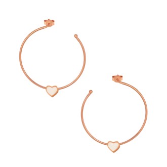 Ασημένια ρόζ επιχρυσωμένα σκουλαρίκια Κρίκοι Καρδιά Σμάλτο 35.00mm