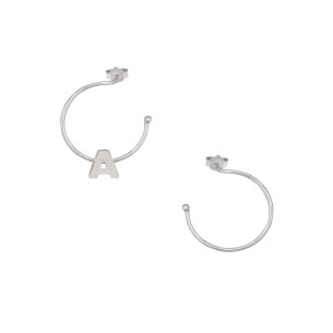 Ασημένια επιπλατινωμένα σκουλαρίκια Κρίκοι Μονόγραμμα Α 16.00mm