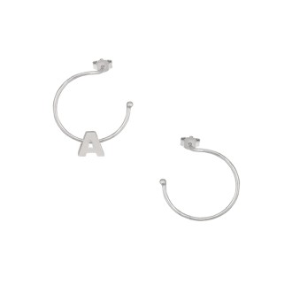 Ασημένια επιπλατινωμένα σκουλαρίκια Κρίκοι Μονόγραμμα Α 16.00mm