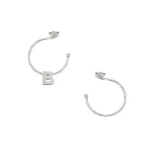 Ασημένια επιπλατινωμένα σκουλαρίκια Κρίκοι Μονόγραμμα Β 16.00mm