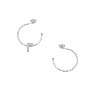 Ασημένια επιπλατινωμένα σκουλαρίκια Κρίκοι Μονόγραμμα Γ 16.00mm
