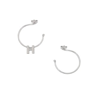 Ασημένια επιπλατινωμένα σκουλαρίκια Κρίκοι Μονόγραμμα Η 16.00mm