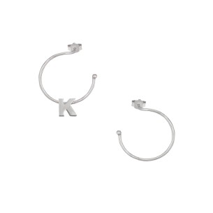 Ασημένια επιπλατινωμένα σκουλαρίκια Κρίκοι Μονόγραμμα Κ 16.00mm