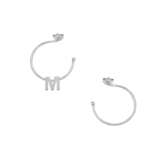 Ασημένια επιπλατινωμένα σκουλαρίκια Κρίκοι Μονόγραμμα Μ 16.00mm