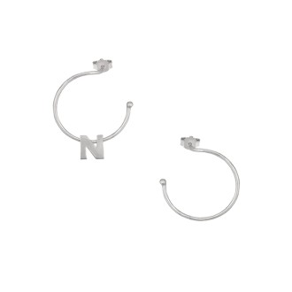 Ασημένια επιπλατινωμένα σκουλαρίκια Κρίκοι Μονόγραμμα Ν 16.00mm