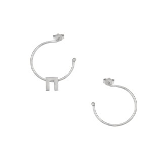 Ασημένια επιπλατινωμένα σκουλαρίκια Κρίκοι Μονόγραμμα Π 16.00mm