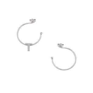 Ασημένια επιπλατινωμένα σκουλαρίκια Κρίκοι Μονόγραμμα Τ 16.00mm