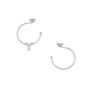 Ασημένια επιπλατινωμένα σκουλαρίκια Κρίκοι Μονόγραμμα Υ 16.00mm