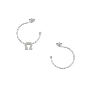 Ασημένια επιπλατινωμένα σκουλαρίκια Κρίκοι Μονόγραμμα Ω 16.00mm