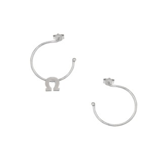 Ασημένια επιπλατινωμένα σκουλαρίκια Κρίκοι Μονόγραμμα Ω 16.00mm