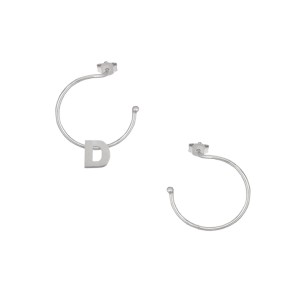 Ασημένια επιπλατινωμένα σκουλαρίκια Κρίκοι Μονόγραμμα D 16.00mm