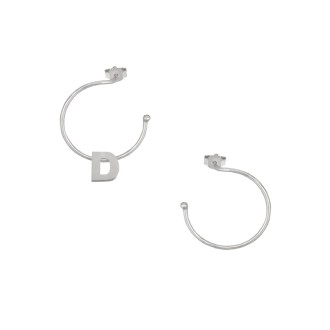 Ασημένια επιπλατινωμένα σκουλαρίκια Κρίκοι Μονόγραμμα D 16.00mm