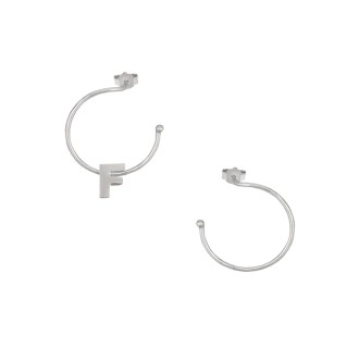 Ασημένια επιπλατινωμένα σκουλαρίκια Κρίκοι Μονόγραμμα F 16.00mm