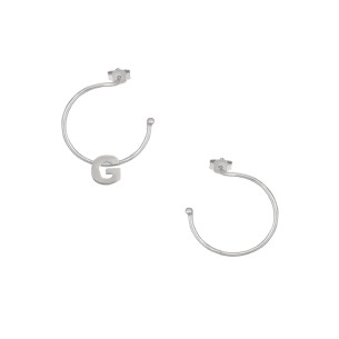 Ασημένια επιπλατινωμένα σκουλαρίκια Κρίκοι Μονόγραμμα G 16.00mm