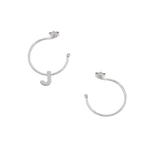 Ασημένια επιπλατινωμένα σκουλαρίκια Κρίκοι Μονόγραμμα J 16.00mm