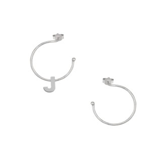 Ασημένια επιπλατινωμένα σκουλαρίκια Κρίκοι Μονόγραμμα J 16.00mm