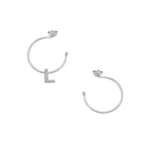 Ασημένια επιπλατινωμένα σκουλαρίκια Κρίκοι Μονόγραμμα L 16.00mm