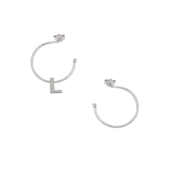 Ασημένια επιπλατινωμένα σκουλαρίκια Κρίκοι Μονόγραμμα L 16.00mm