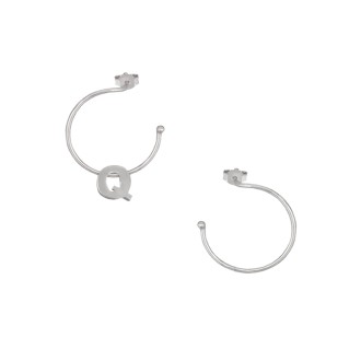 Ασημένια επιπλατινωμένα σκουλαρίκια Κρίκοι Μονόγραμμα Q 16.00mm