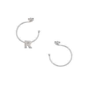 Ασημένια επιπλατινωμένα σκουλαρίκια Κρίκοι Μονόγραμμα R 16.00mm