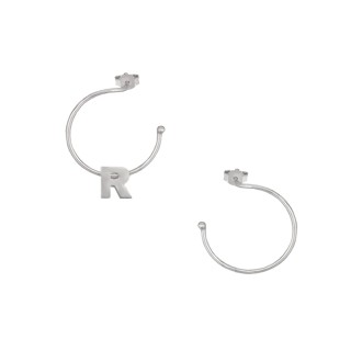 Ασημένια επιπλατινωμένα σκουλαρίκια Κρίκοι Μονόγραμμα R 16.00mm