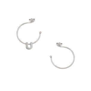 Ασημένια επιπλατινωμένα σκουλαρίκια Κρίκοι Μονόγραμμα U 16.00mm