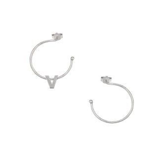 Ασημένια επιπλατινωμένα σκουλαρίκια Κρίκοι Μονόγραμμα V 16.00mm