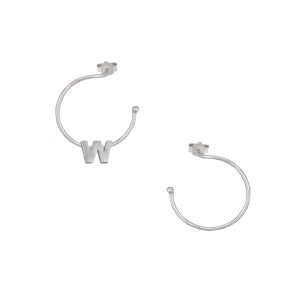 Ασημένια επιπλατινωμένα σκουλαρίκια Κρίκοι Μονόγραμμα W 16.00mm