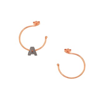 Ασημένια μαύρα σκουλαρίκια Κρίκοι Μονόγραμμα Α  16.00mm