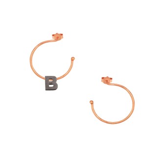 Ασημένια μαύρα σκουλαρίκια Κρίκοι Μονόγραμμα B 16.00mm