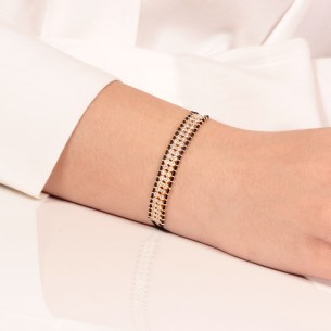 Βραχιόλι κορδόνι ασημένια επίχρυσα Μονόπετρα