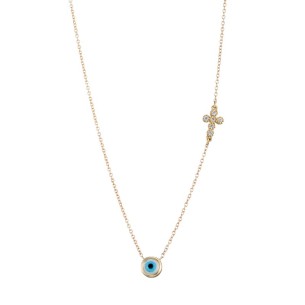 Χρυσό 9k κολιέ Μάτι Φίλντισι Σταυρός