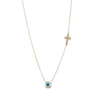 Χρυσό 9k κολιέ Μάτι Φίλντισι Σταυρός