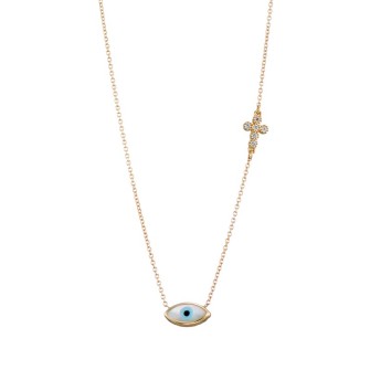 Χρυσό 9k κολιέ Μάτι Φίλντισι Σταυρός