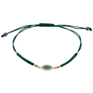 Βραχιόλι κορδόνι ασημένιο επίχρυσο Μάτι