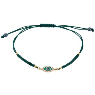 Βραχιόλι κορδόνι ασημένιο επίχρυσο Μάτι