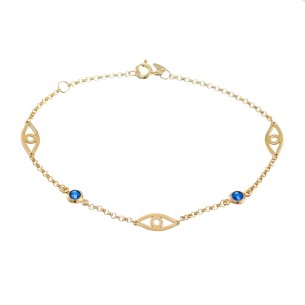 Ασημένιο επίχρυσο βραχιόλι Μάτια Μονόπετρα