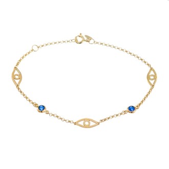 Ασημένιο επίχρυσο βραχιόλι Μάτια Μονόπετρα