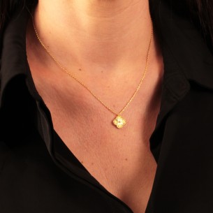 Ασημένιο επίχρυσο κολιέ Τετράφυλλο Σταυρός